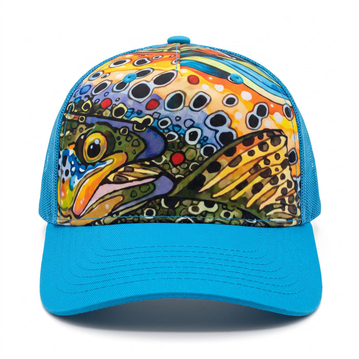 Fishe Wear Vibrant Trout Skin Art Mesh Back Trucker Hat