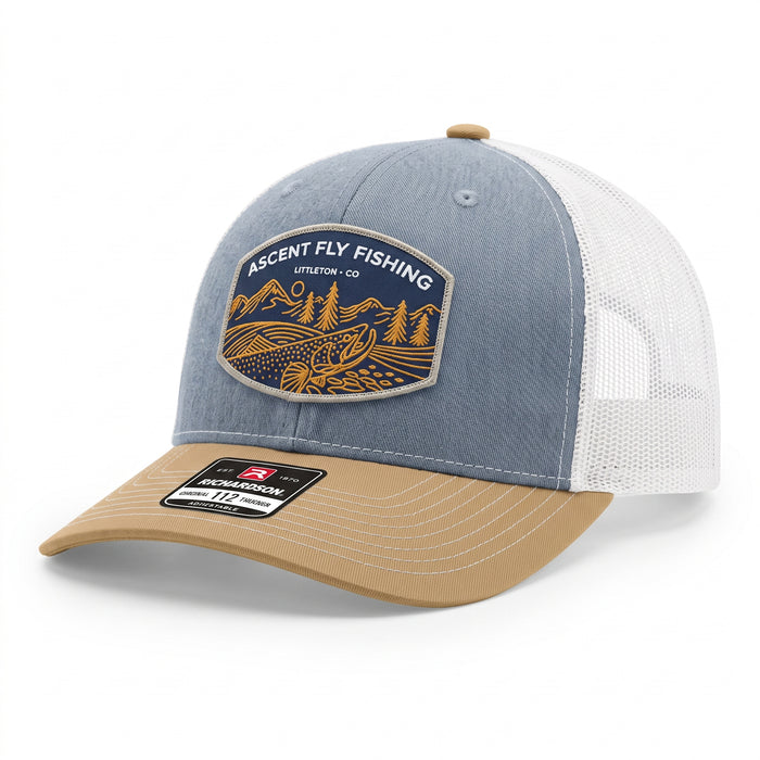 Ascent Fly Fishing Tri-Color Trucker Hat – Slate Blue/Tan/White