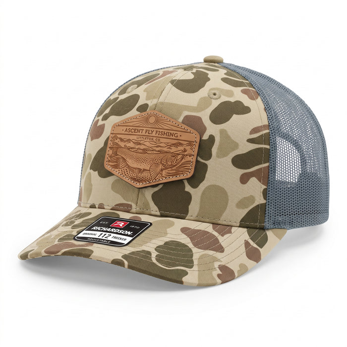 Ascent Fly Fishing Heritage Duck Camo Leather Patch Trucker Hat